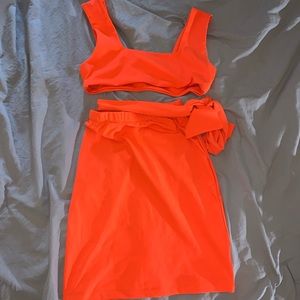 Neon orange skirt set